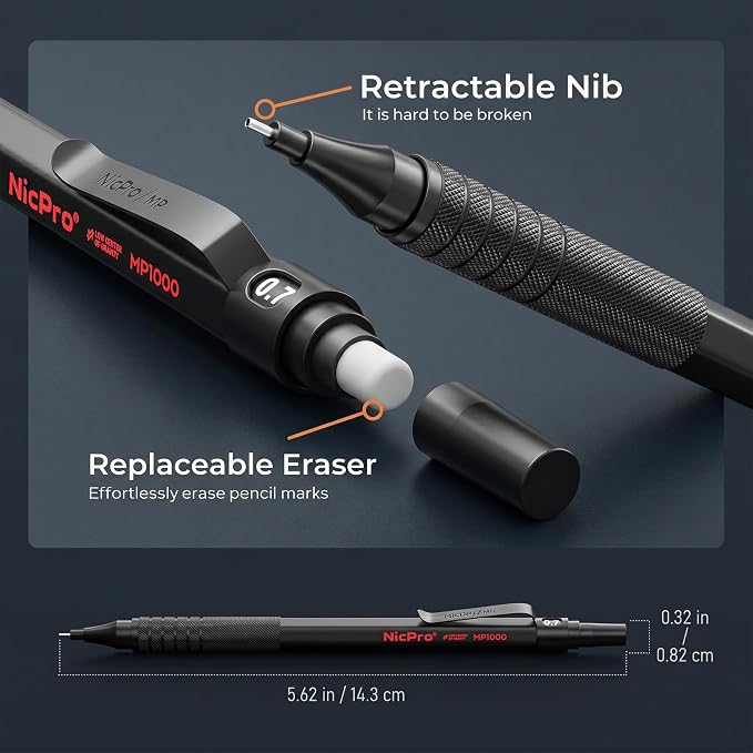 Nicpro Mechanical Pencils 0.7mm in Case, 3 Pack Metal Mechanical Pencils Set - Image 3