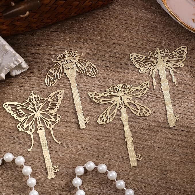 4Pcs Metal Bookmarks Vintage Golden Hollow Out Book Marks - Image 3
