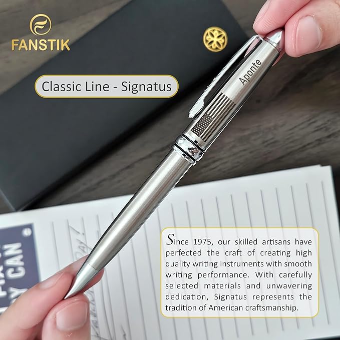 Customized BallPoint pen with name and US Flag (MADE IN USA), stainless steel, silver, luxury engraved pen personalized for men and for women. (BallPoint US-Flag)-DeskLoop Office