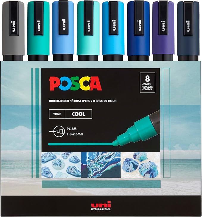 uni POSCA PC-5M Water-Based Paint Markers, Reversible Medium Tip, Cool Tone by Unknown
