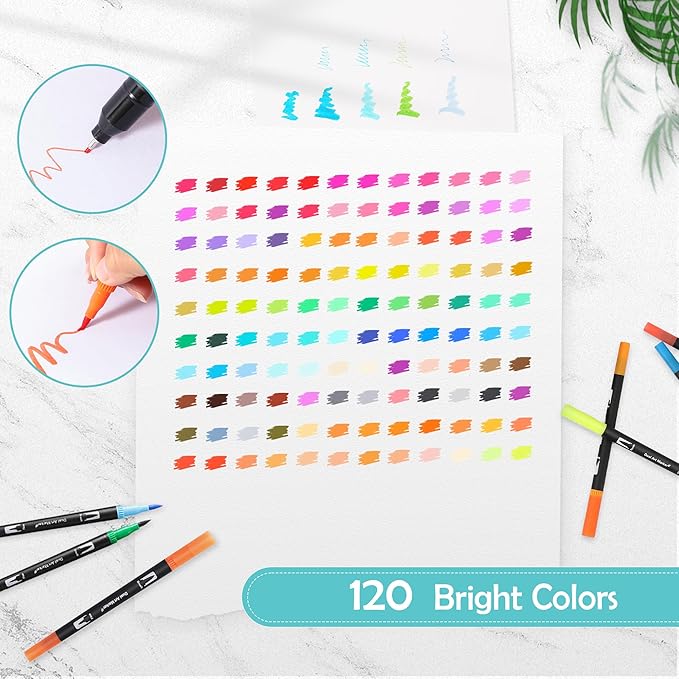 nauets 120 Colors Brush & Fine Dual Tip Watercolor Markers Set for Kids Adults Coloring Books No Bleeding Paint Pens For Drawing Note taking Planner Calligraphy Journaling Card Making Art Supplies-DeskLoop Office