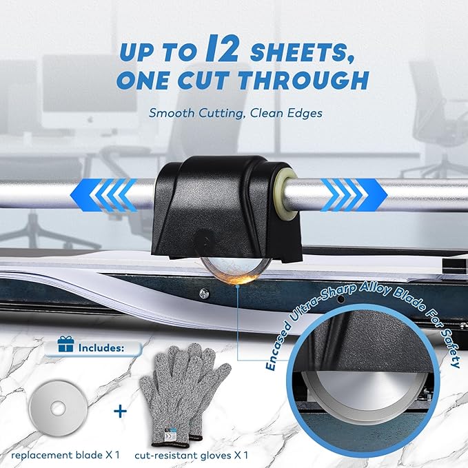 CGOLDENWALL A2 Rotary Paper Trimmer, 12 Sheets, w/Extra Blade & Gloves, for Cardstock Photo, Heavy Duty Paper Cutter for Offices Schools Crafts (24.8 Inch Cut Length)-DeskLoop Office