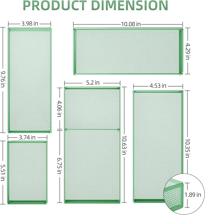 Marbrasse 5 Pack Desk Drawer Organizer Set, Mesh Drawer Storage Trays - Image 2