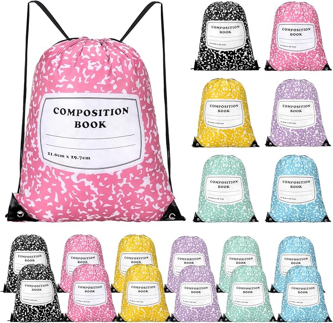 18 Pcs Back to School Composition Book Drawstring Bag Bulk 13"x16" Backpacks by Unknown