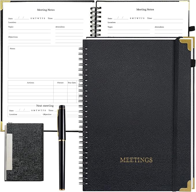 Meeting Notebook Set for Work – 3 Piece PU Leather Business Notebook - Image 2
