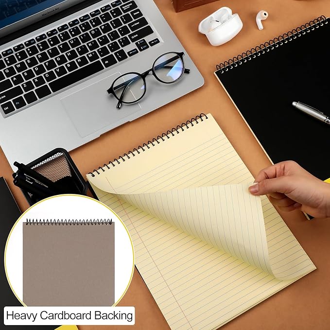 6 Pcs Legal Pad Top Spiral Bound Notebook 70 Sheets Wirebound Notepad Double Sided Ruled Memo Steno Book with Stiff Back Cover for Business(8.5 x 11 Inches,No Holes,Yellow)-DeskLoop Office