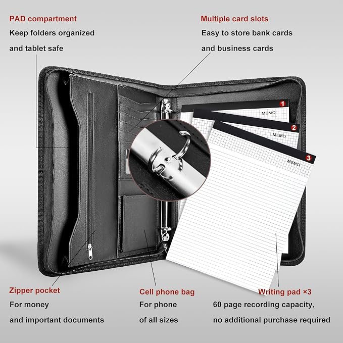 Leathario Portfolio Binder, Includes 5 Folder Index Dividers and 3 Notepads - Image 5