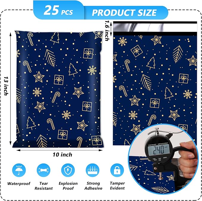 Christmas Poly Mailer 10x13 Inch 25 Pcs, Waterproof and Tear-Resistant Shipping - Image 2