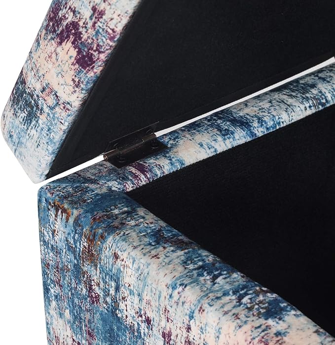 Adeco 18 Inch High Cube Ottoman Storage, Linen Chair Foot Stools, Upholstered Vanity Stool with Hinged Lid, Solid Wood Legs-DeskLoop Office