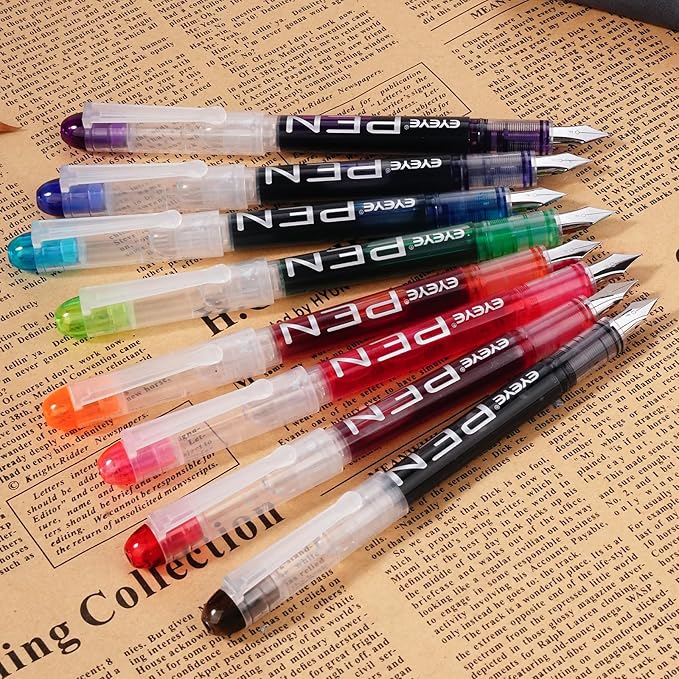 EYEYE Disposable Fountain Pens, 8 Pack Multicolor Fine Point Fountain Pens for Writing, Stainless Steel Nib, Smooth Writing for Calligraphy, Journaling, Drafting, Sketching, Doodling & Gifts-DeskLoop Office