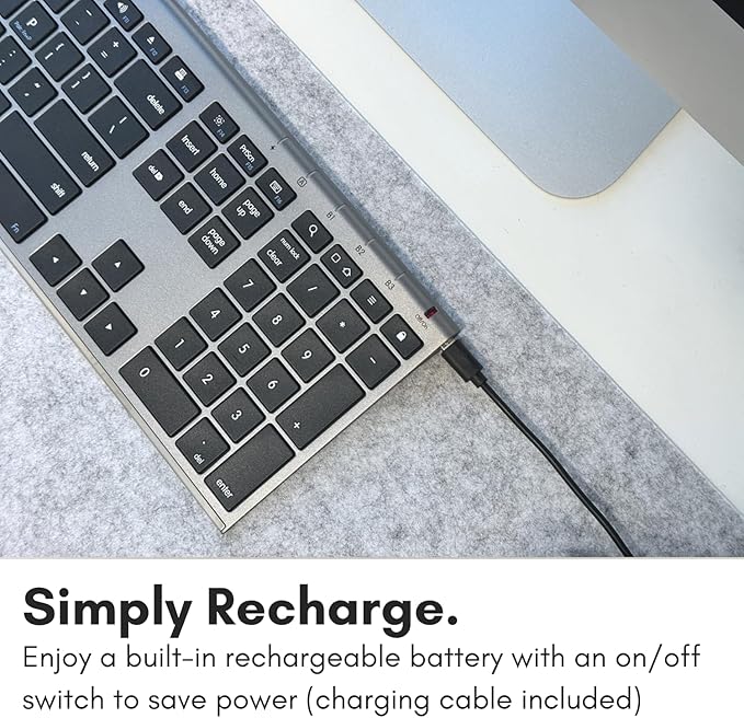 Macally Wireless Bluetooth Keyboard for Mac - Compatible Apple Keyboard or MacBook Pro/Air, iMac - Multi-Device, Up to 3 Devices with 110 Keys, 20 Shortcuts, Numeric Keypad, and Rechargeable-DeskLoop Office