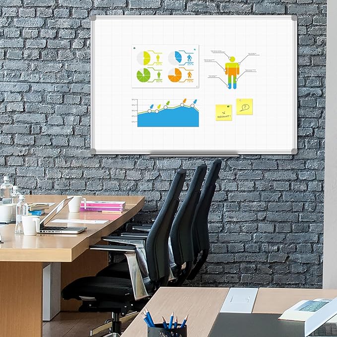 JILoffice Magnetic Dry Erase Planning Board, Grid Pattern White Board 36 x 24 Inch, Silver Aluminum Frame with Detachable Marker Tray for Office School and Home-DeskLoop Office