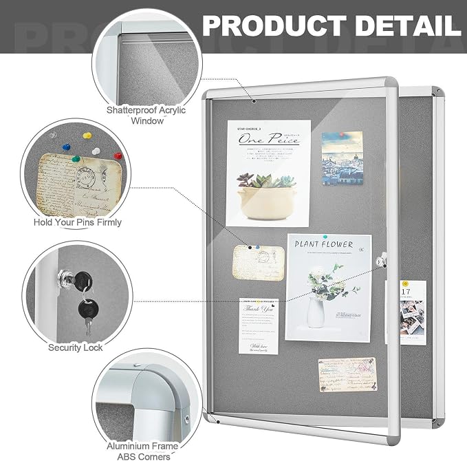 Geetery 24 x 18 Inch Enclosed Fabric Bulletin Board Tamperproof Lockable - Image 3