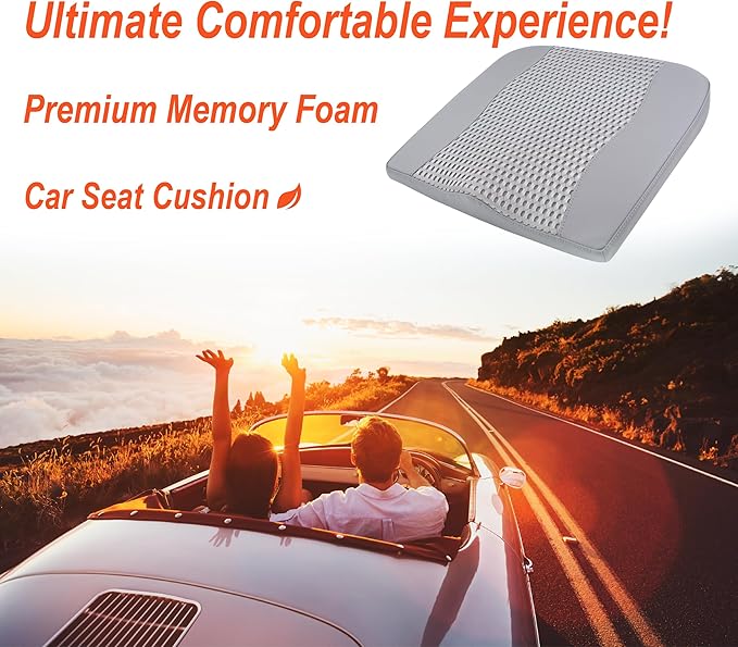 Car Seat Cushion, Comfort Memory Foam Car Cushions for Driving - Sciatica & Lower Back Pain Relief, Driver Seat Pillow for Auto, Office Chair, Wheelchair - 4D Mesh Gray-DeskLoop Office