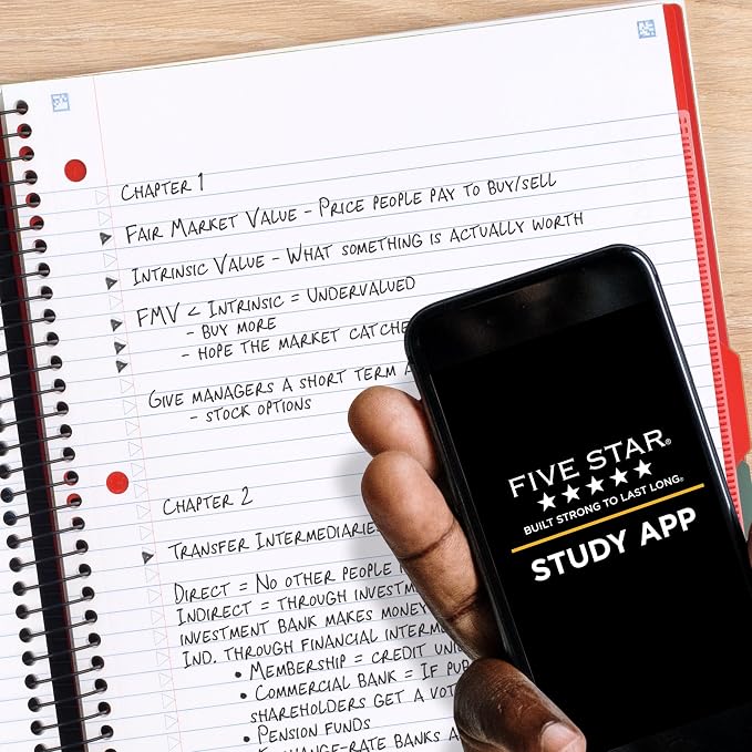 Five Star Advance Spiral Notebook + Study App, 5 Subject, College Ruled Paper - Image 3