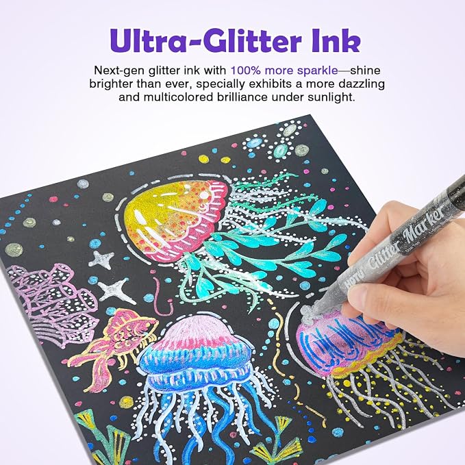 HOTU Glitter Markers Pens, 16 Colors Glitter Acrylic Paint Pens, Sparkly - Image 7