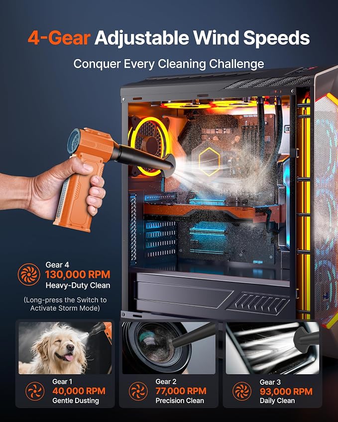 Compressed Air Duster, 000RPM Ultra-Powerful Electric Air Duster | 8000mAh - Image 4