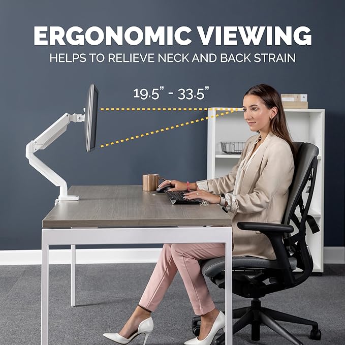 Fellowes Platinum Series Single Monitor Arm for 40-Inch Monitors, Full Motion, 360° Rotation, VESA Mount with Grommet or Clamp, USB Ports, Ergonomic, White, 8056201-DeskLoop Office