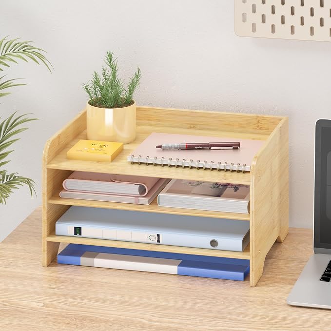 Wisuce Essentials Bamboo Desk Organizer Mail Holder Countertop Letter Tray File by Unknown
