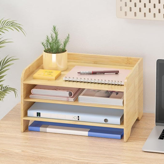 Wisuce Essentials Bamboo Desk Organizer Mail Holder Countertop Letter Tray File by Unknown
