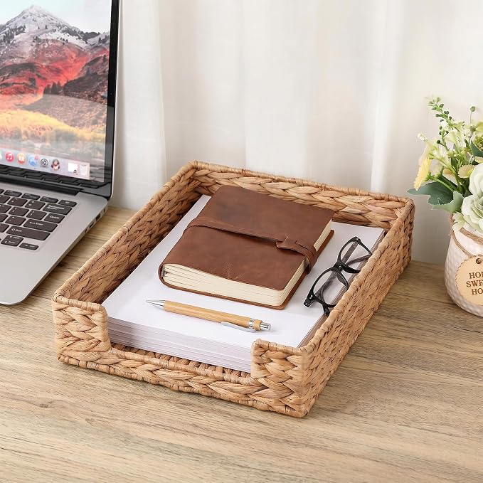 Letter Tray Water Hyacinth, Wicker Desk Organizer - Image 4