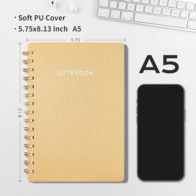 Lined Spiral Notebook College Ruled A5 Journal Book for Note Taking, 160 Pages Writing Journal for Office and Home School Supplies 5.75x8.125 inch - Khaki-DeskLoop Office