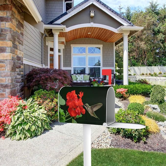 Hummingbirds Floral Mailbox Covers, Spring Summer Red Flowers Blossom Magnetic - Image 4