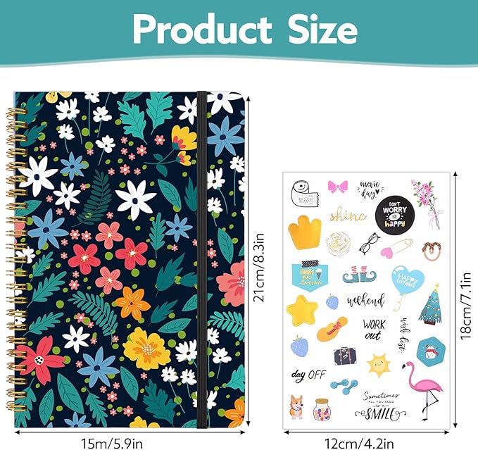 Lined Spiral Notebook, 140 Pages College Ruled Journal for Women A5 Journaling Notebooks for Work & Note Taking Perfect for Men Women Office Home School, 5.9" x 8.3" - Black Flower-DeskLoop Office