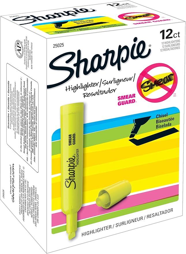 SHARPIE Tank Highlighters Chisel Tip Yellow | Fluorescent | Smear Resistant | - Image 8