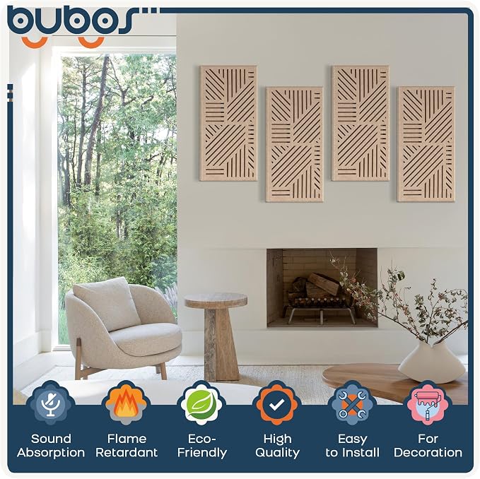 BUBOS 4 Pack Thickened Acoustic Panels, 23.6''x11.8'' Self-Adhesive Sound - Image 3