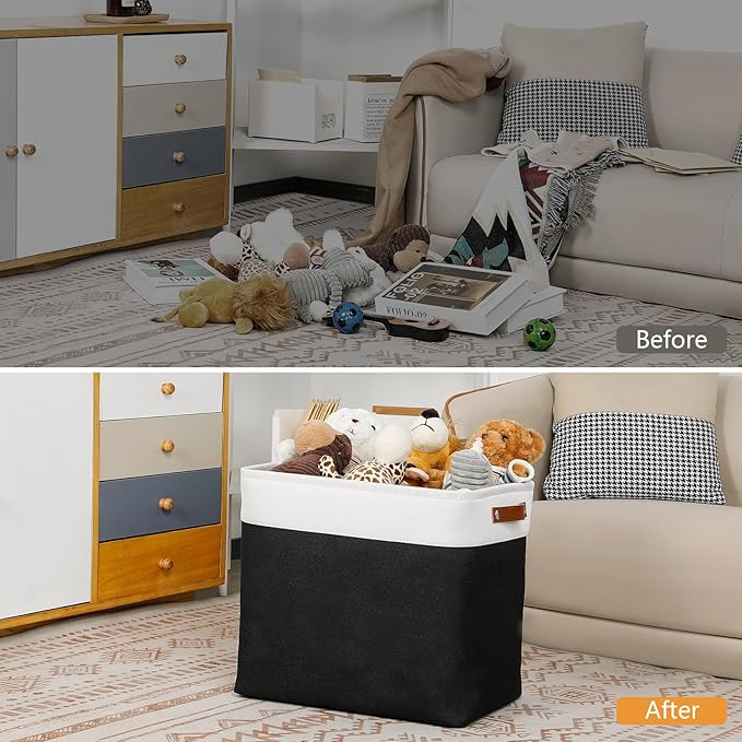 DULLEMELO Fabric Storage Baskets 3 Pack - 17x12x15 inch Large Foldable Fabric Organizer for Storage Decorative Storage Bins for Home,Closet(White&Black)-DeskLoop Office