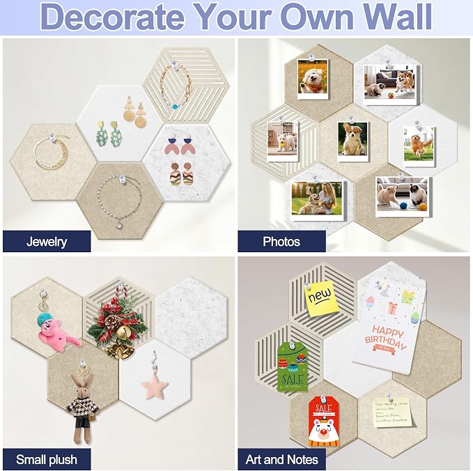 10PCS Hexagon Cork Board Tiles, Self-Adhesive Felt Bulletin - Image 7