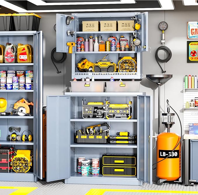 Greenvelly Metal Garage Storage Cabinet, Lockable Metal Cabinets with 2 Doors and Shelves,36”Steel Storage Locking Counter Cabinet for Office,Garage,Kitchen,Home,School(Dark Grey)-DeskLoop Office