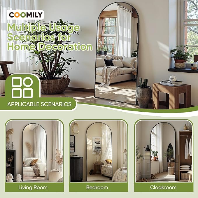 Full-Length Floor Mirror with Stand, 68"x26" Arched Style Full Body Standing Mirror for Bedroom, Living Room, Gym, Dorm - Shatter-Resistant & Easy Assembly, Black-DeskLoop Office