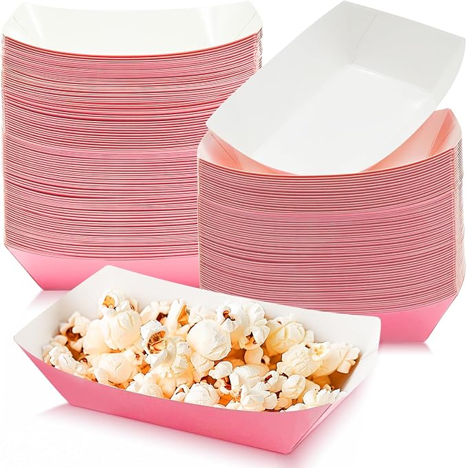 100 Pack Disposable Paper Food Boat, 2lb Pink Paper Food Trays, Kraft Food by Unknown