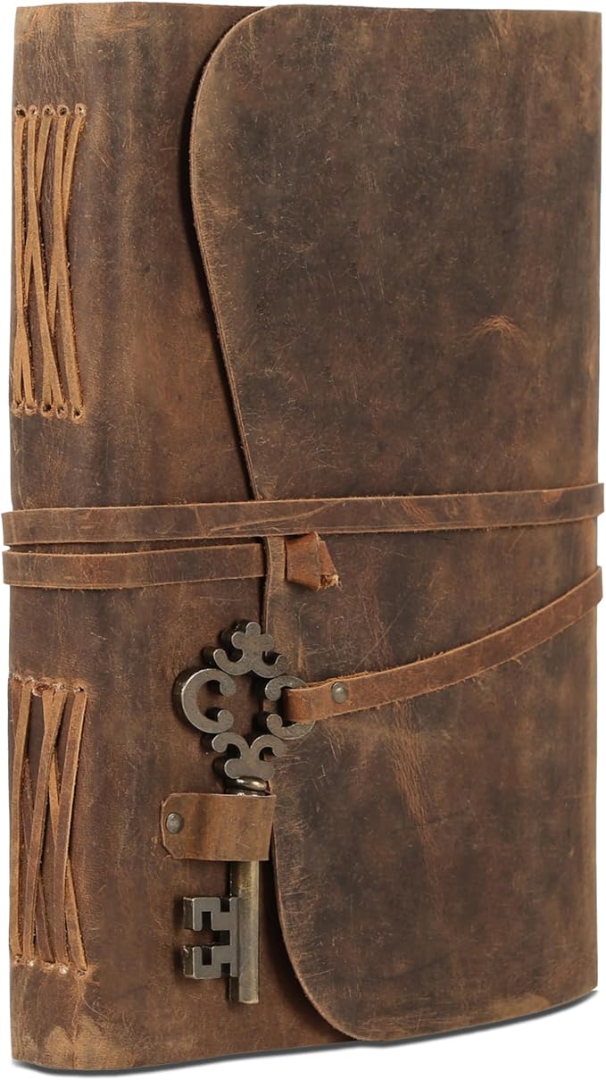 Leather Journal with Deckle Edge Paper 8x6 inch and Vintage Key | Handmade - Image 3