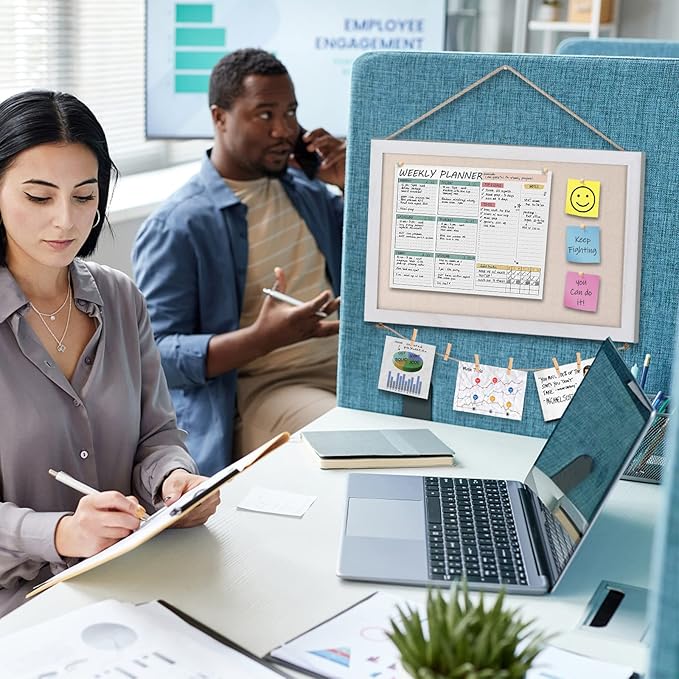 Miratino Cork Board Bulletin Board, 16 "x11 White Linen Cork Boards for Walls with White Frame, Pin Board Vision Board for Home Kitchen School Office Decor-DeskLoop Office