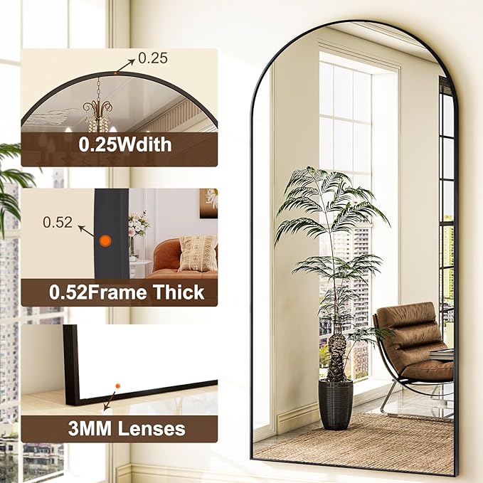HARRITPURE 78" x 35" Arched Full-Length Mirror - Black Oversized Floor Mirror Free Standing Aluminum Frame Full Body Mirrors for Bedroom Cloakroom-DeskLoop Office