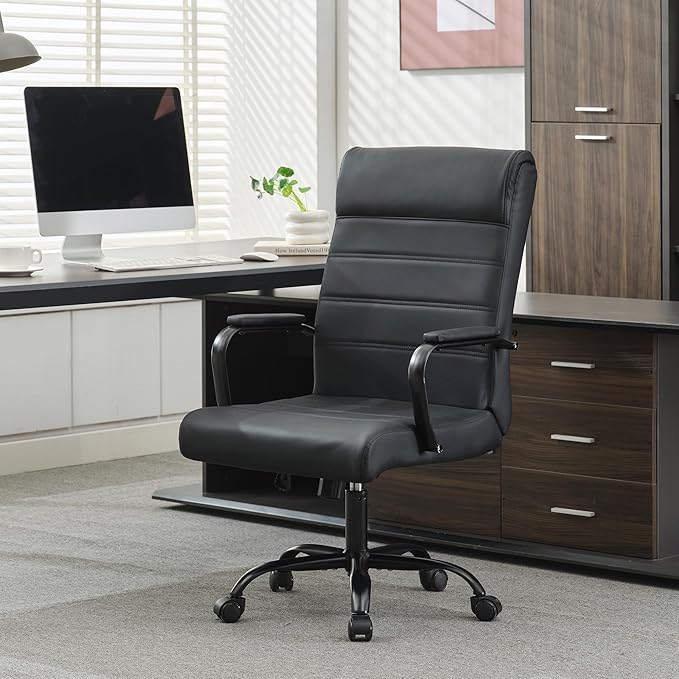 Office Desk Chair,Modern Conference Room Chairs,High Back Ergonomic Home ofiice Chair,Adjustable Height Swivel Executive Computer Chair with Padded Seat and Armrest (Pure Black)-DeskLoop Office