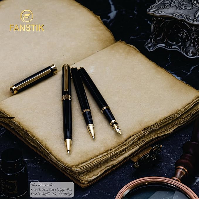 Black & Gold Luxury ballpoint Pen (Made In USA) fancy gift set for women, Real 24K Gold Plating, Professional executive pen gift set for men (Lux BallPoint Black-Gold)
