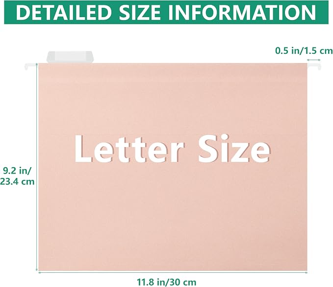 pmybupo Peachy-Pink Hanging File Folders, Letter Size, 1/5-Cut Adjustable Tabs - Image 2