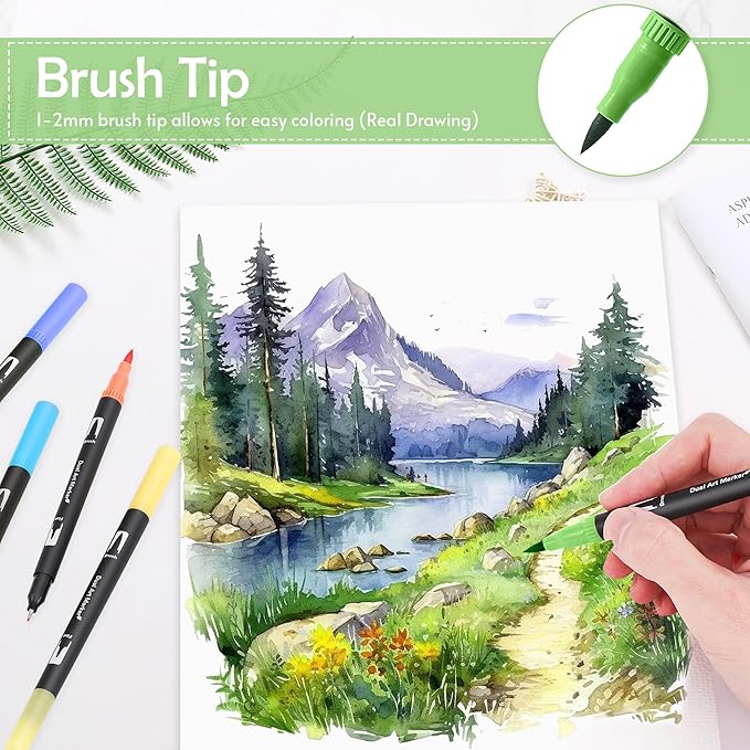 nauets 100 Colors Brush & Fine Dual Tip Watercolor Markers Set for Kids Adults Coloring Books No Bleeding Paint Pens For Drawing Note taking Planner Calligraphy Journaling Card Making Art Supplies-DeskLoop Office