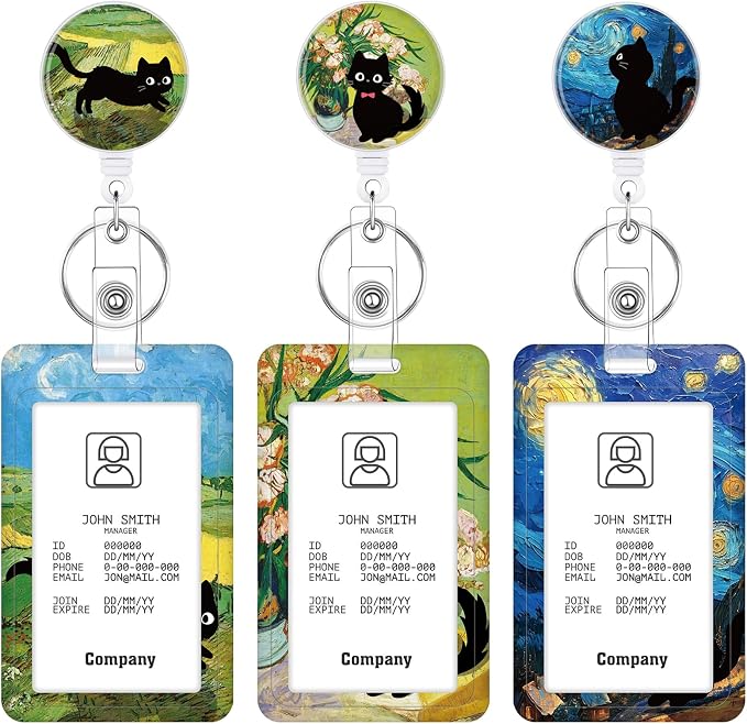 3 Set Cat Lover Badge Holder Retractable Reel ID Badge Holders by BESARME