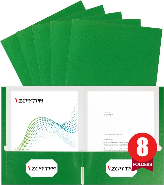8 Packs Green Two Pocket File Folders, File Folder Letter Size, 8.5x11Inches by OfficeSuppliesDirect