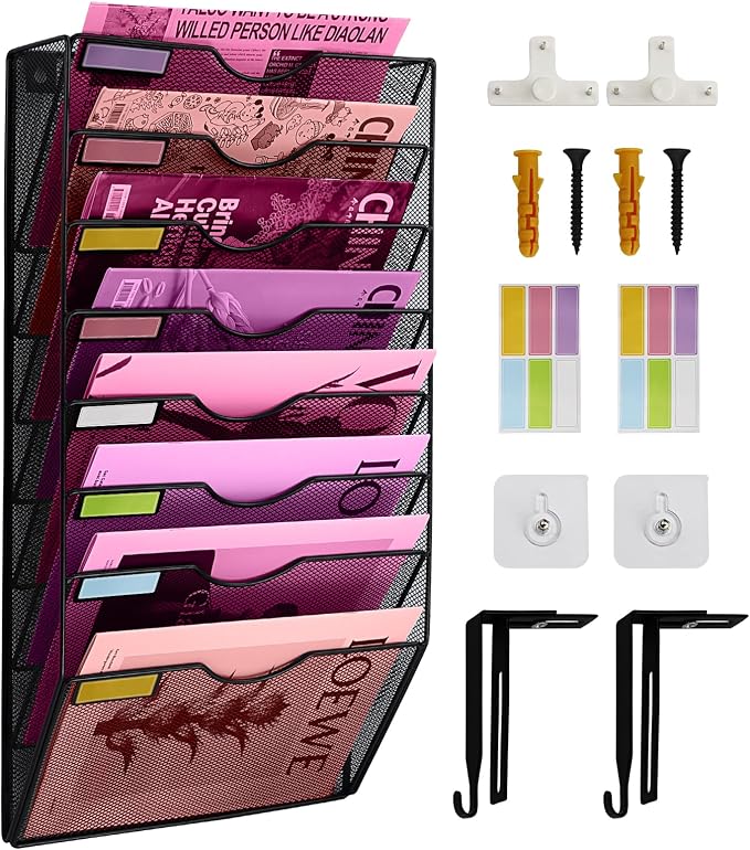 8 Pockets Mesh Wall File Holder Organizer Office Hanging File Folder Magazine by ideallife