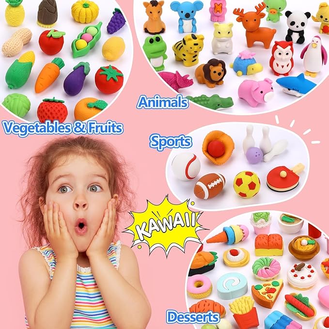 HINZER 100 Pack Animal Erasers for Kids Bulk Pull Apart 3D Puzzle Erasers Classroom Rewards and Prizes Class Treasure Box Kids Party Favors Back to School Supplies-DeskLoop Office