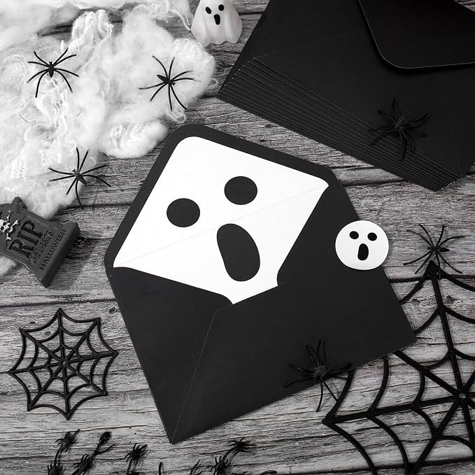 Whaline 50Pcs Halloween Envelopes White Black Ghost Invitation Envelope - Image 4