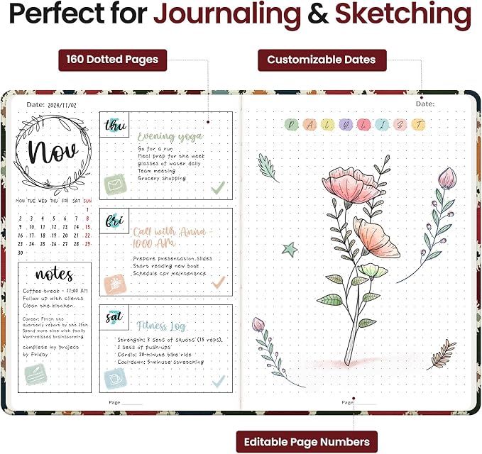 Dotted Journal Notebook for Women & Men, Hardcover Leather Journal for Writing - Image 3