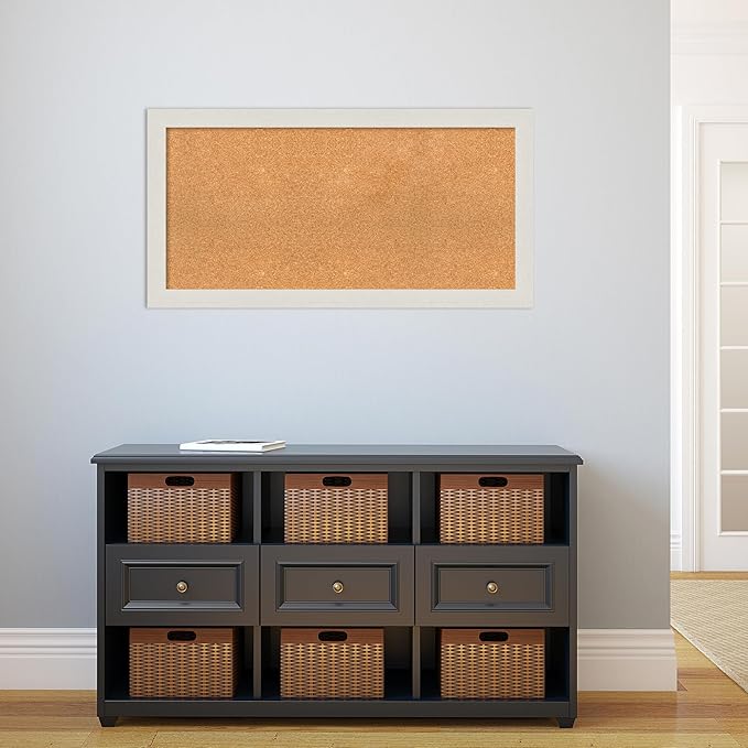 Amanti Art Natural Cork Board for Wall, 21x41 Vision Board with White Frame, Large Corkboard Office Decor for Home Organization, Country Rustic Corkboard Pinboard to Display Items for Home-DeskLoop Office