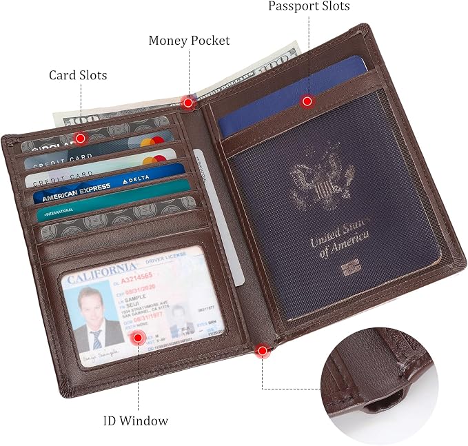 Polare Luxury RFID Blocking Leather Passport Holder Travel Wallet - Image 5